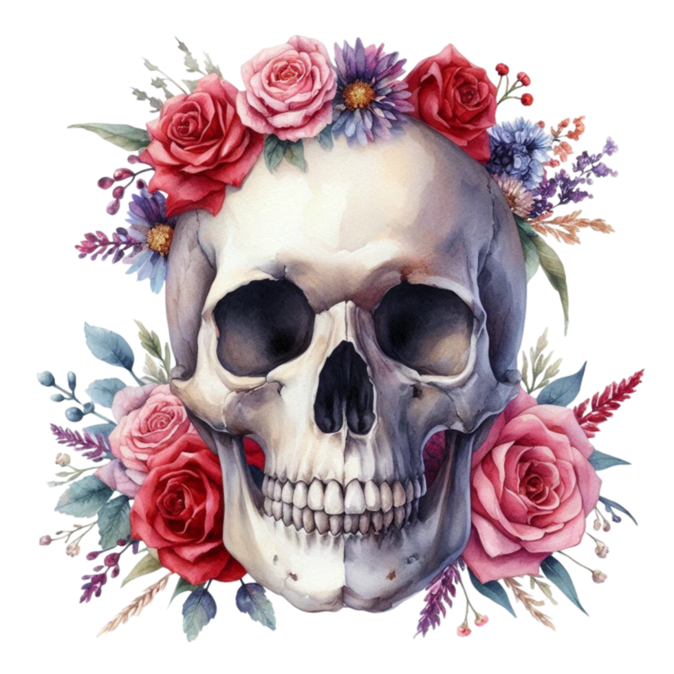 Skull Adorned with Flowers png