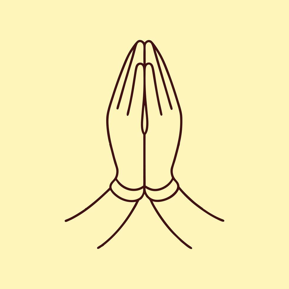 Hands Namaste Mudra, Praying, Greeting Simple Flat Line icon vector