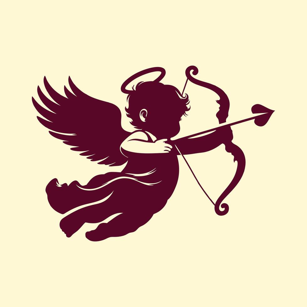 Love Angel Cupid Icon Valentine's Day Cartoon Illustration. baby Angel Holding Bow Arrow. vector