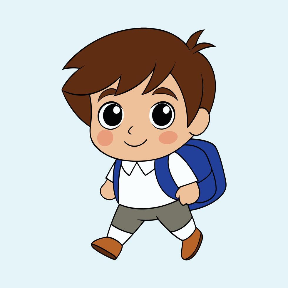 little school student Boy with backpack walking to school Cartoon Illustration. vector