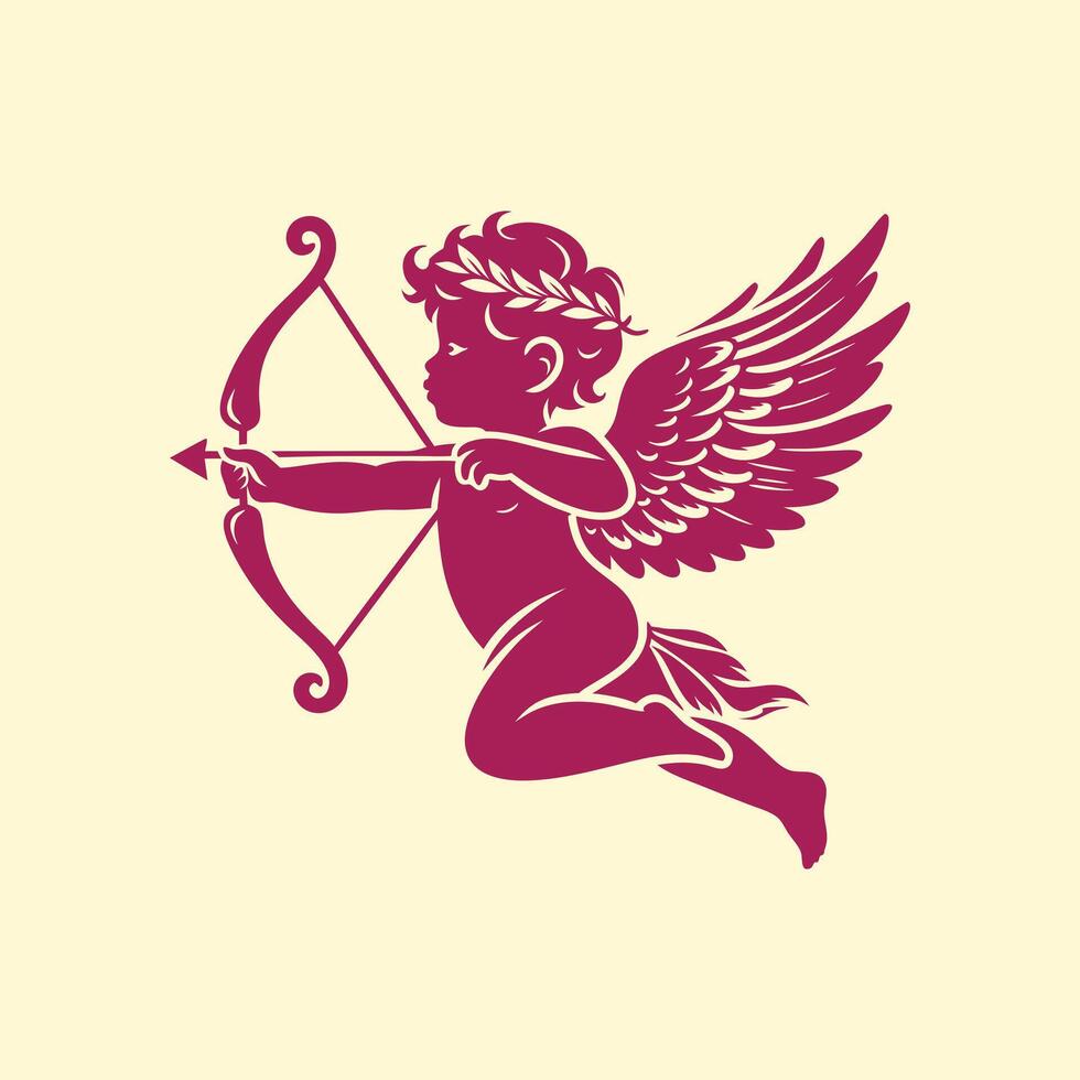 Cute Cupid Love Angel Icon Valentine's Day Cartoon Character Illustration. baby Angel Holding Bow Arrow. vector