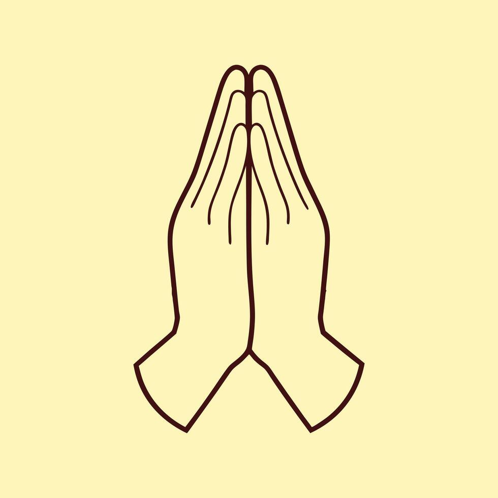 Hands Namaste Mudra, Praying, Greeting Flat Line icon vector