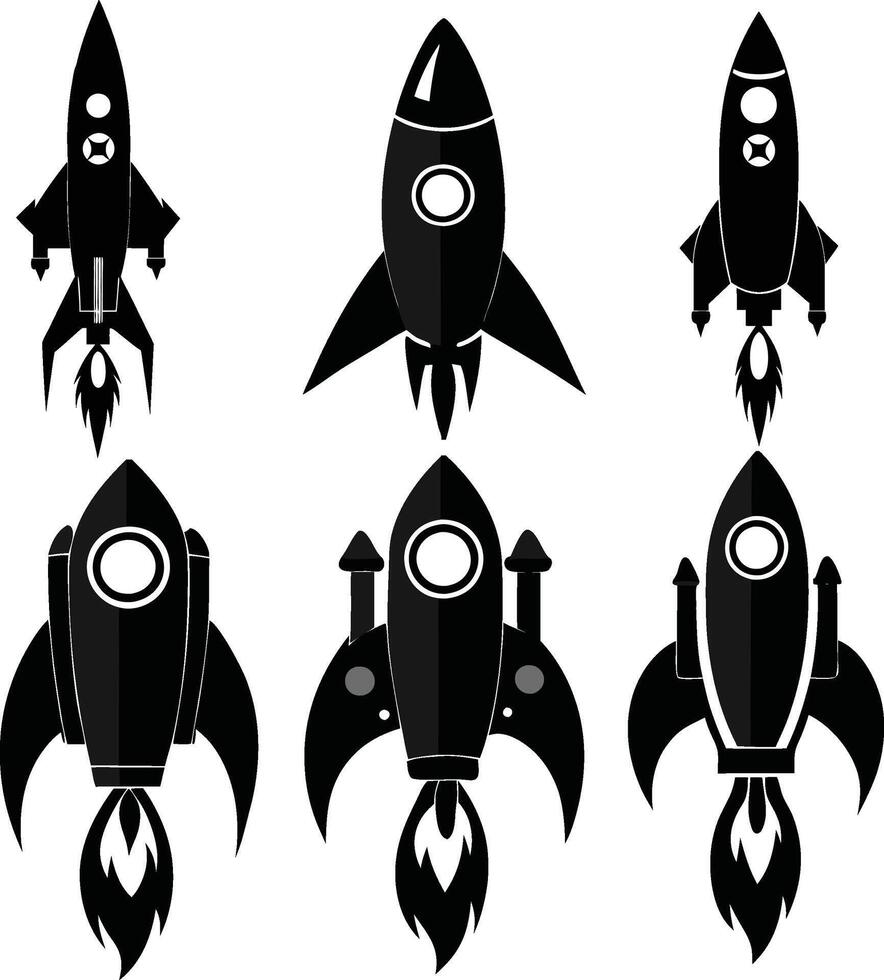 A set of rocket silhouette on white background vector