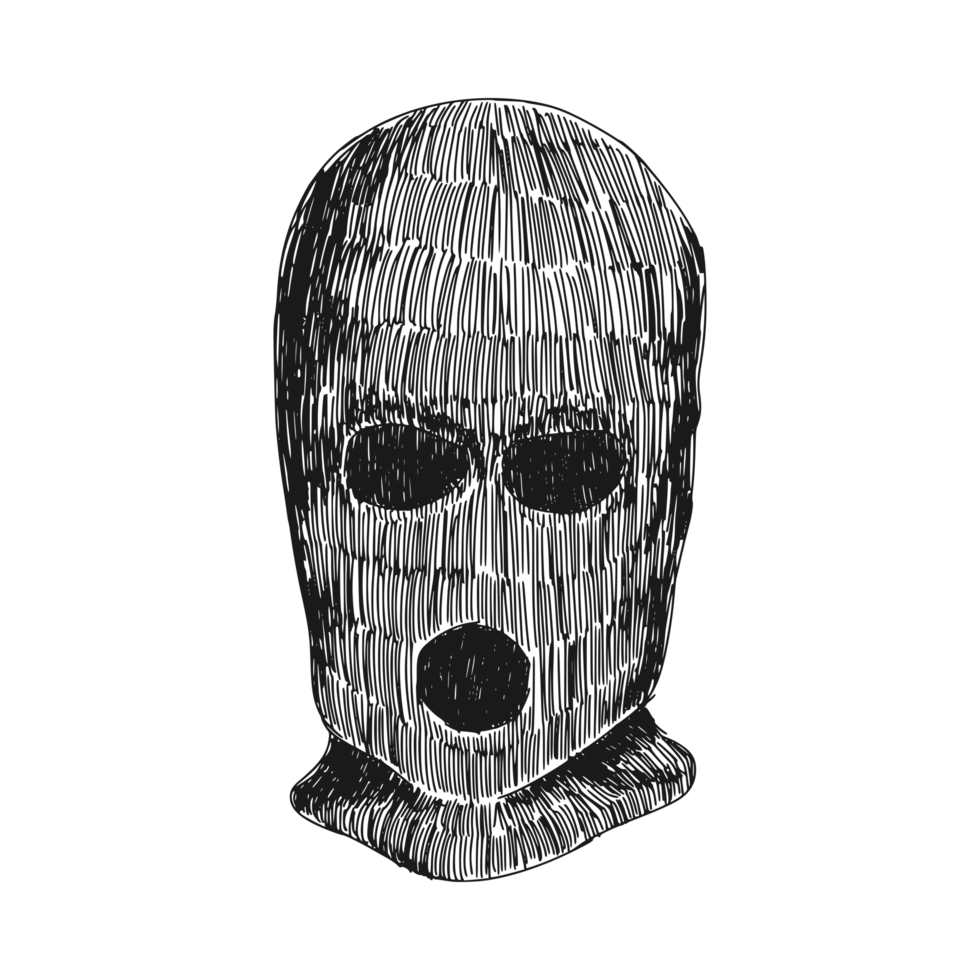 sketch hand drawing of balaclava. Transparent background. Etching scribble engraving illustration. png