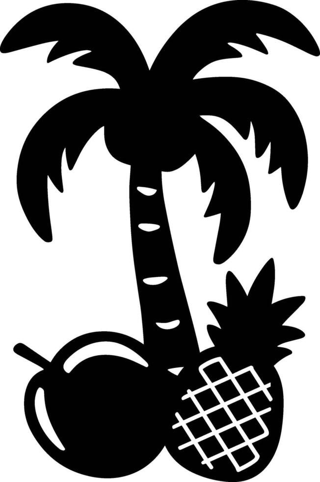 A black and white silhouette of a palm tree and fruit vector
