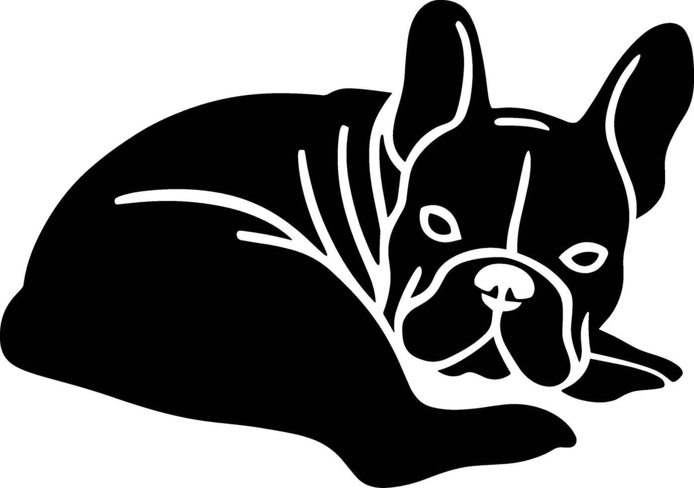 A black and white illustration of a french bulldog vector