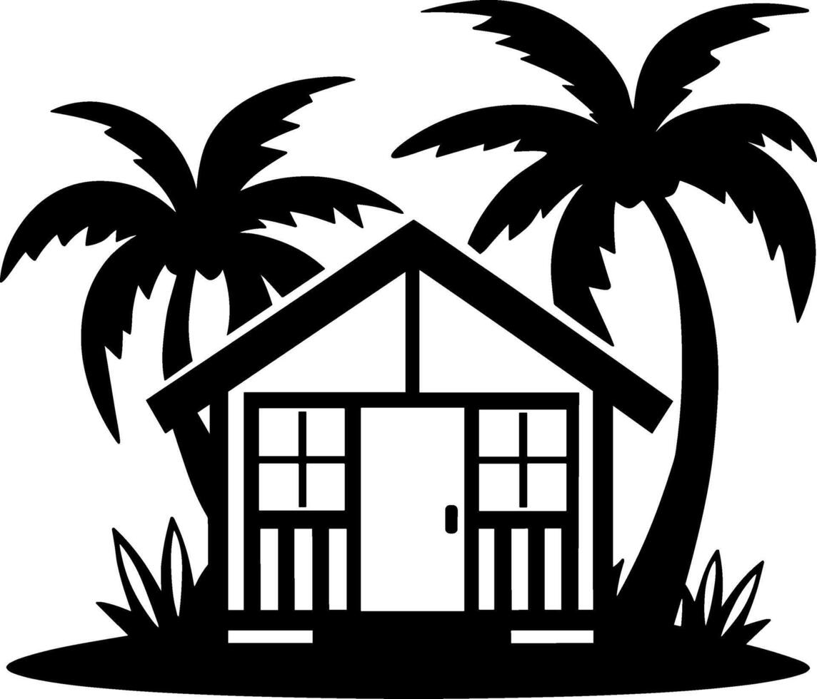 A house with palm trees and a beach vector