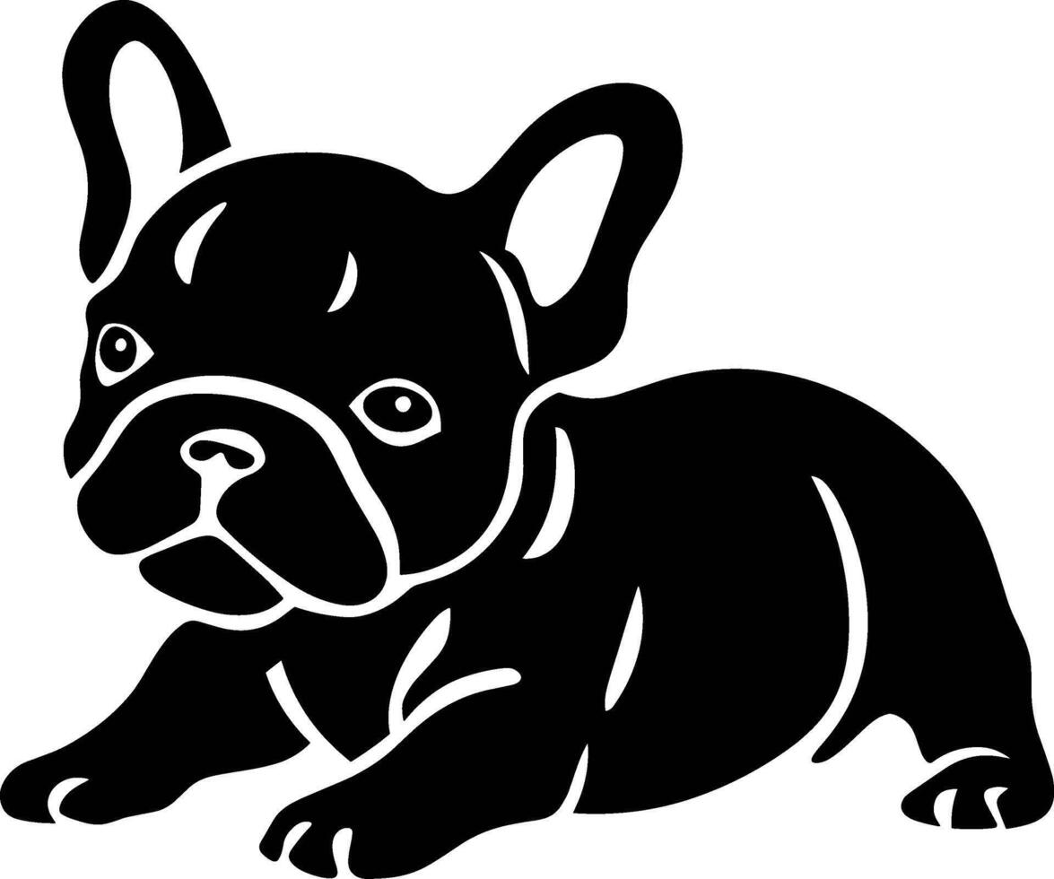 A black and white drawing of a french bulldog vector