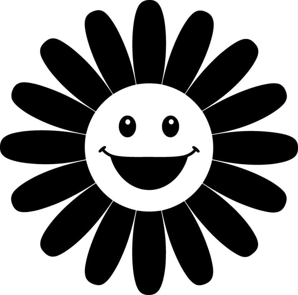 A black and white flower with a smiling face vector