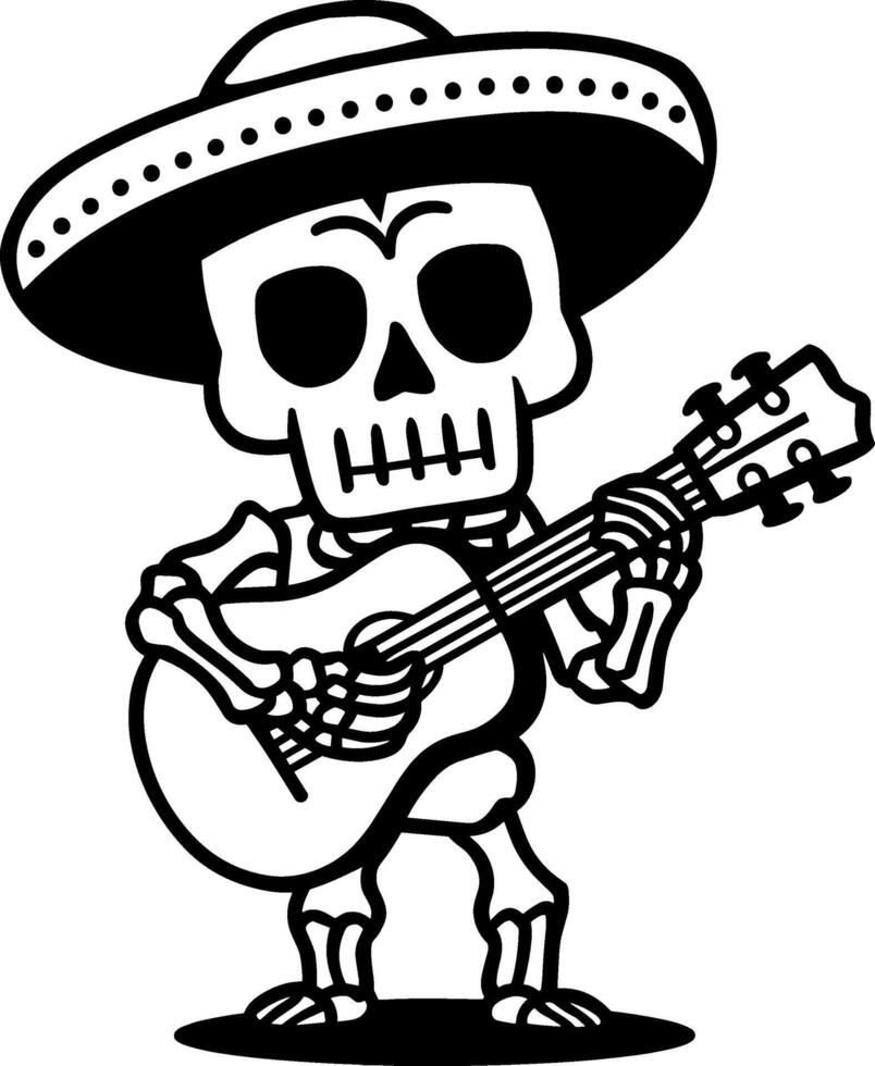 Skeleton playing guitar in mexican costume vector