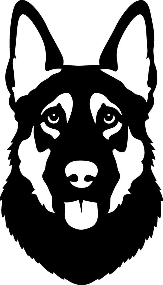A german shepherd dog head is shown in black and white vector