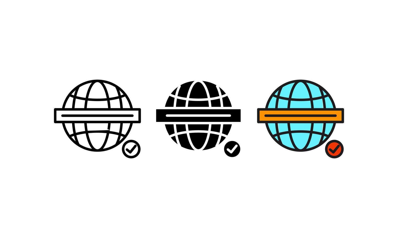 Three different colored globes with a red line vector