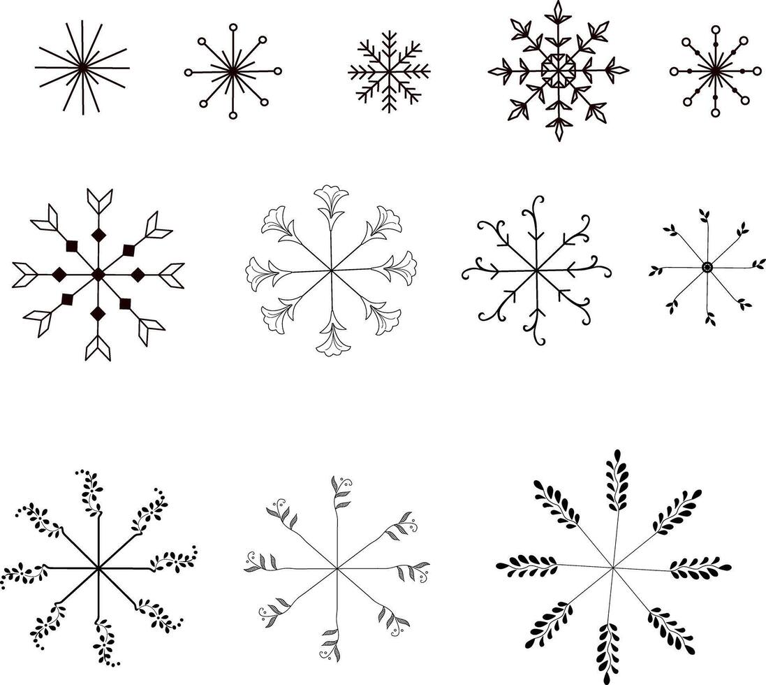 Snowflakes doodle drawing . Collection hand drawn snowflakes isolated on white background for greeting card, winter design. vector