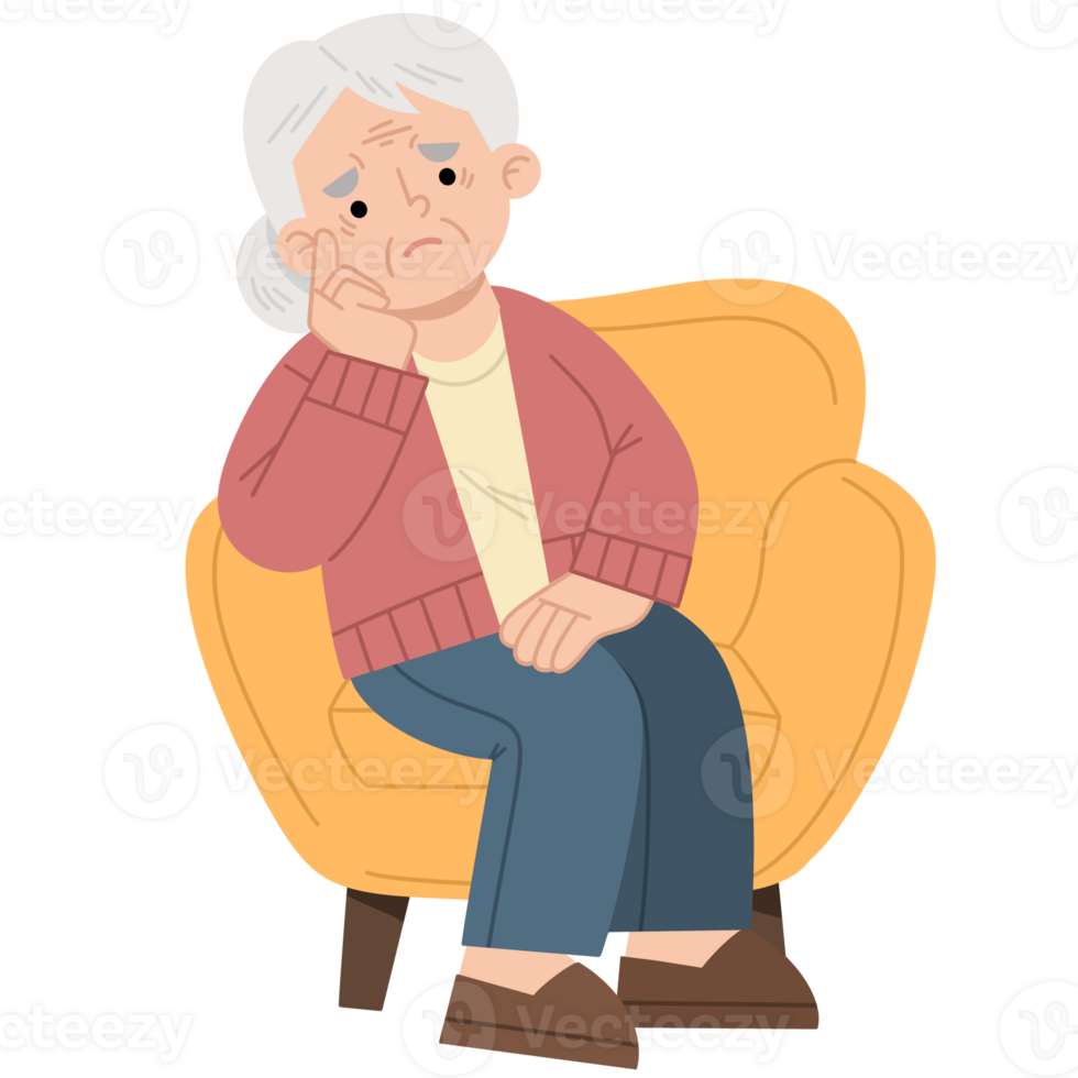 Illustration of an old woman feeling sad and alone png