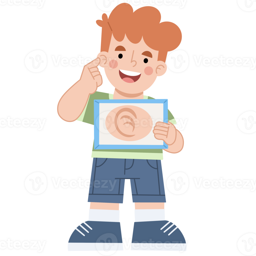 Illustration of a boy learning about the parts of the human head png