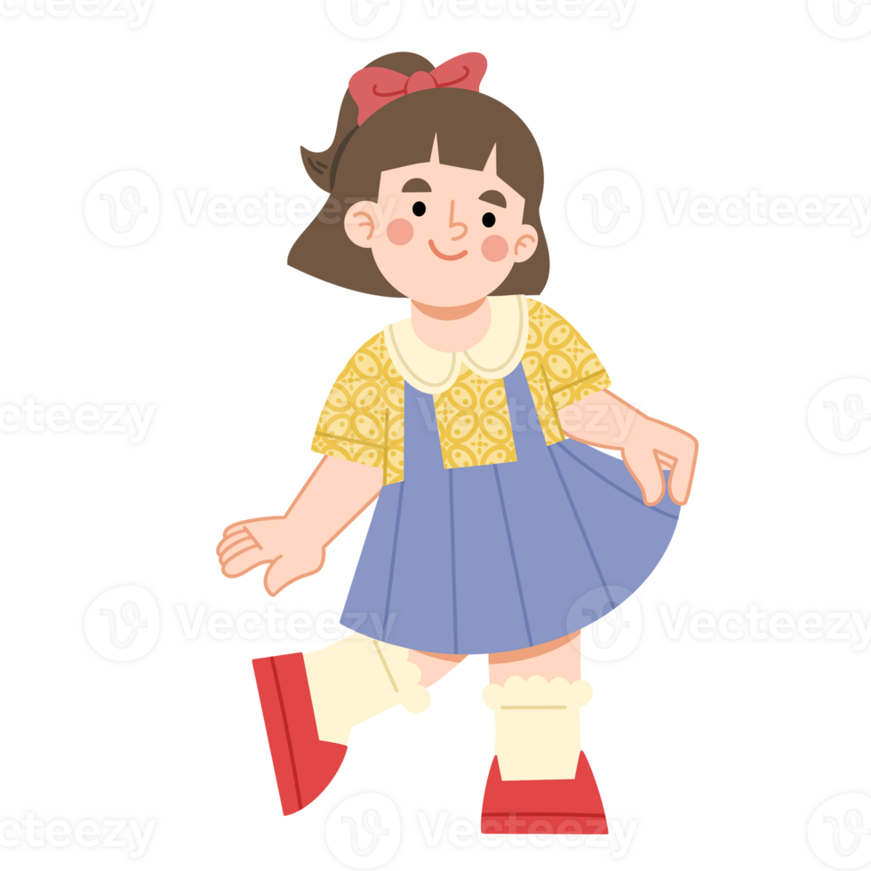 Illustration of a beautiful little girl in a batik dress png