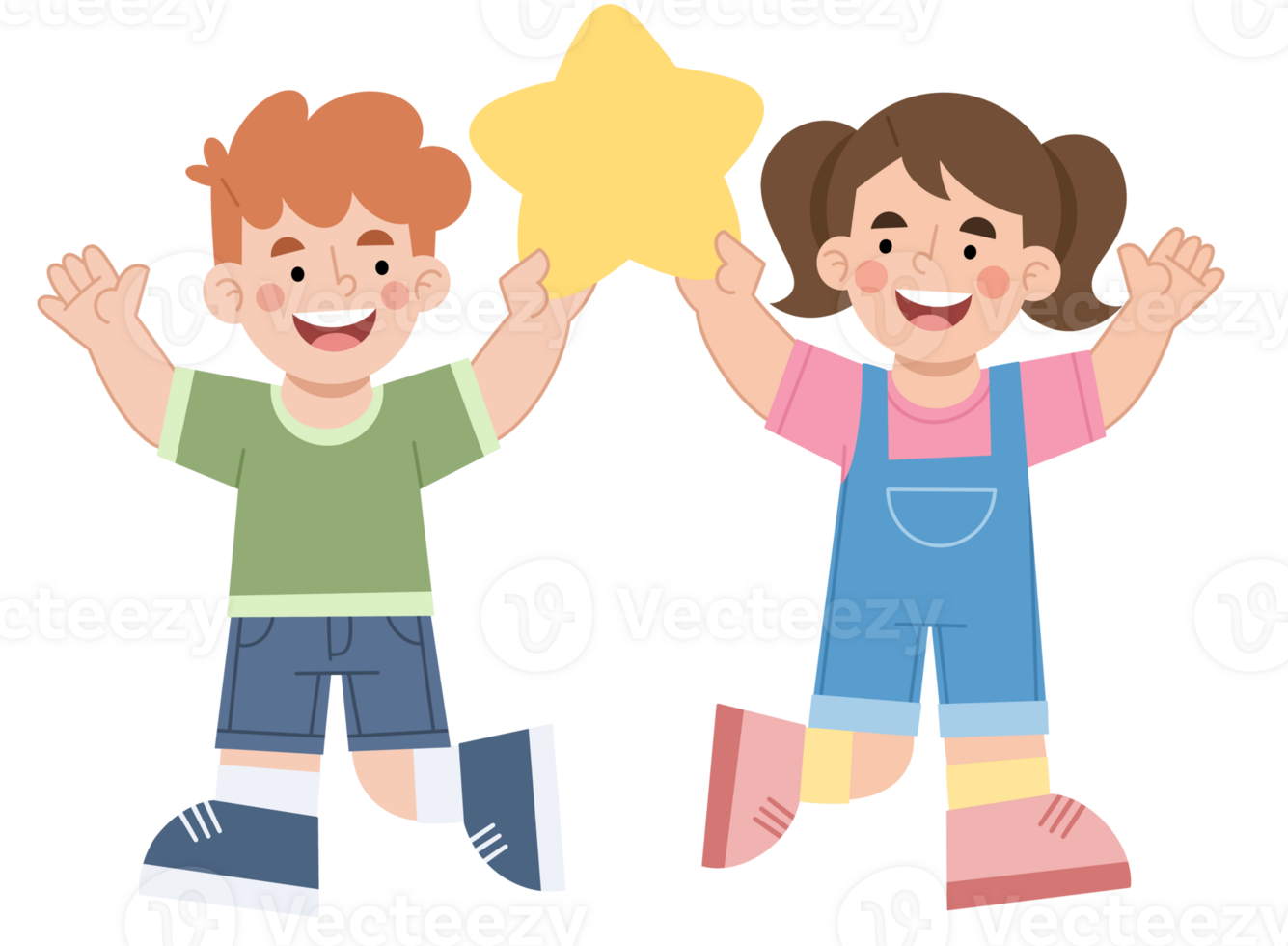Illustration of a little boy and girl holding a star png