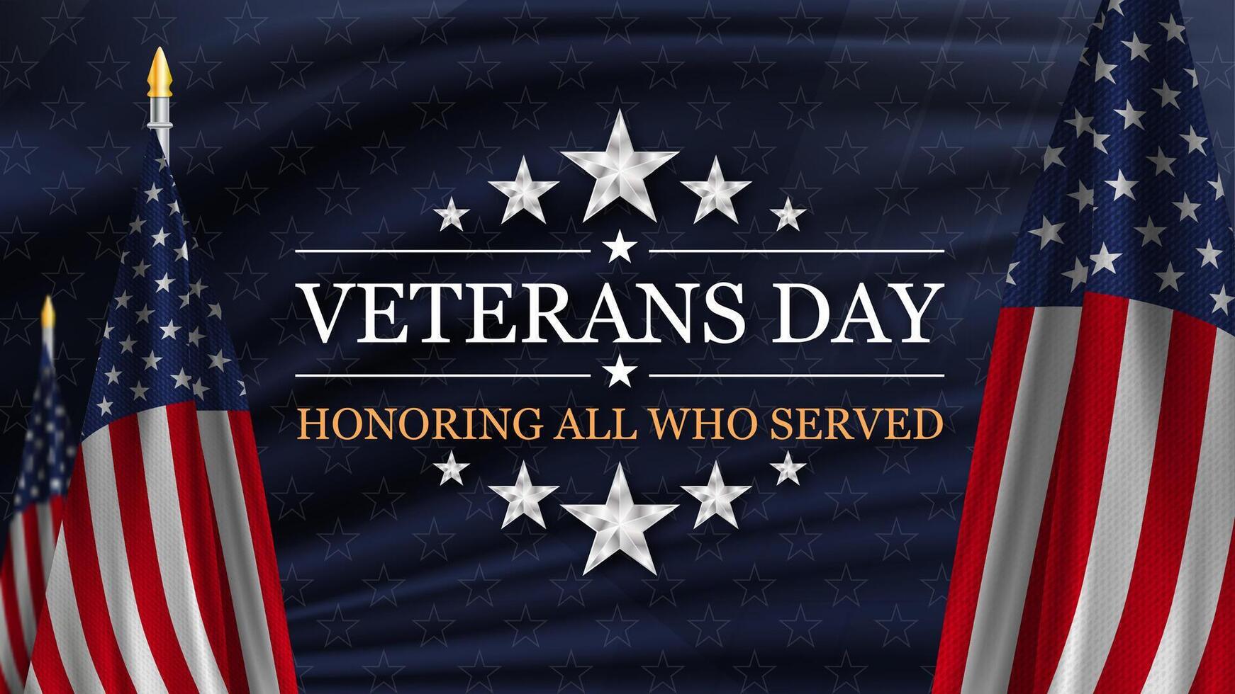 Veterans Day with national flag of United states and silver stars. American flag and text on stars background for veterans day. vector