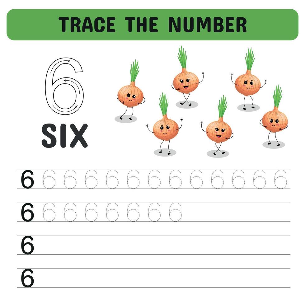 Tracing number worksheet designed for kindergarten and preschool, helping children learn numbers and practice handwriting. Printable and educational. vector