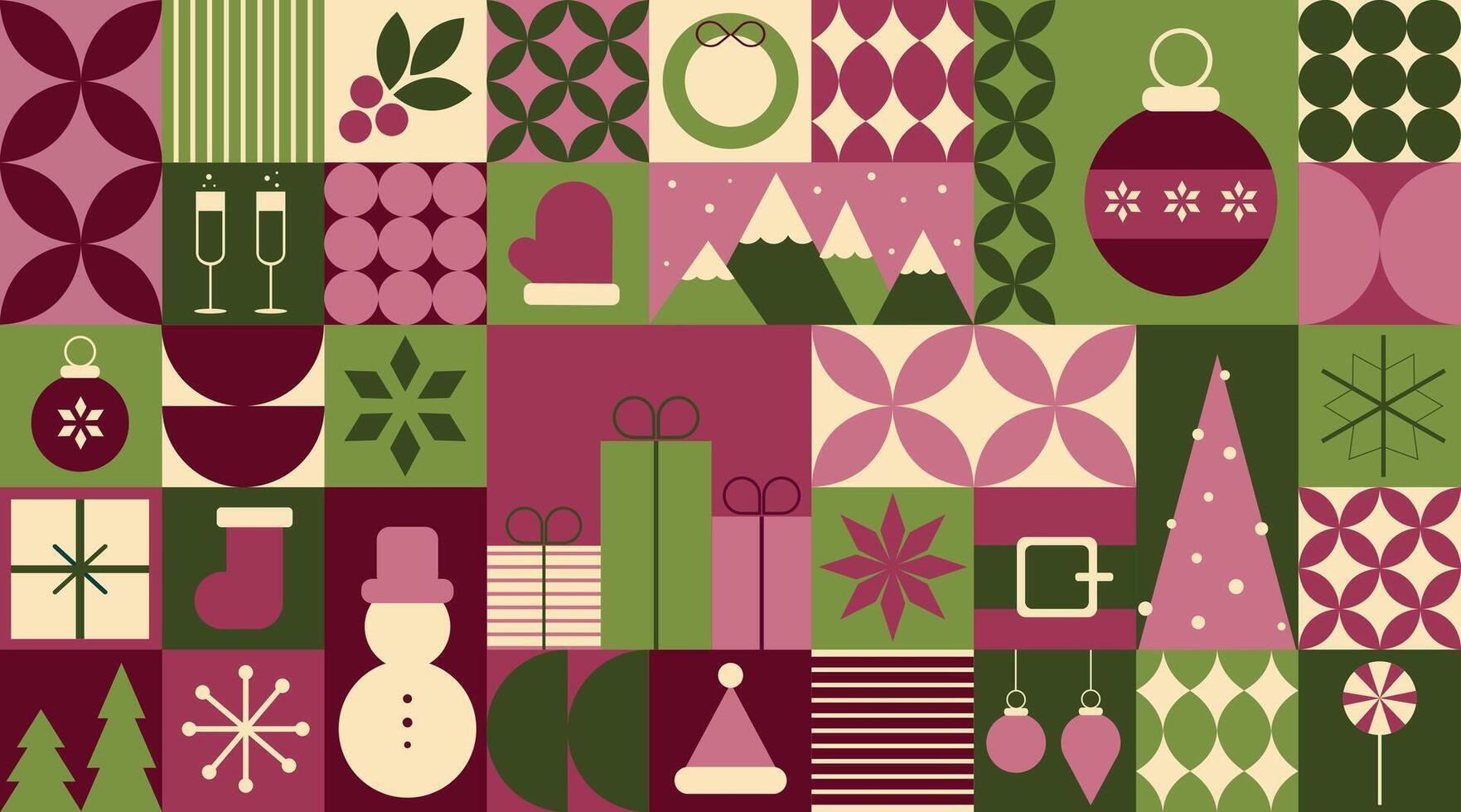 Merry Christmas and Happy New Year. Mosaic geometric horizontal Christmas pattern for wrapping paper, greeting cards, invitations, scrapbooking. vector
