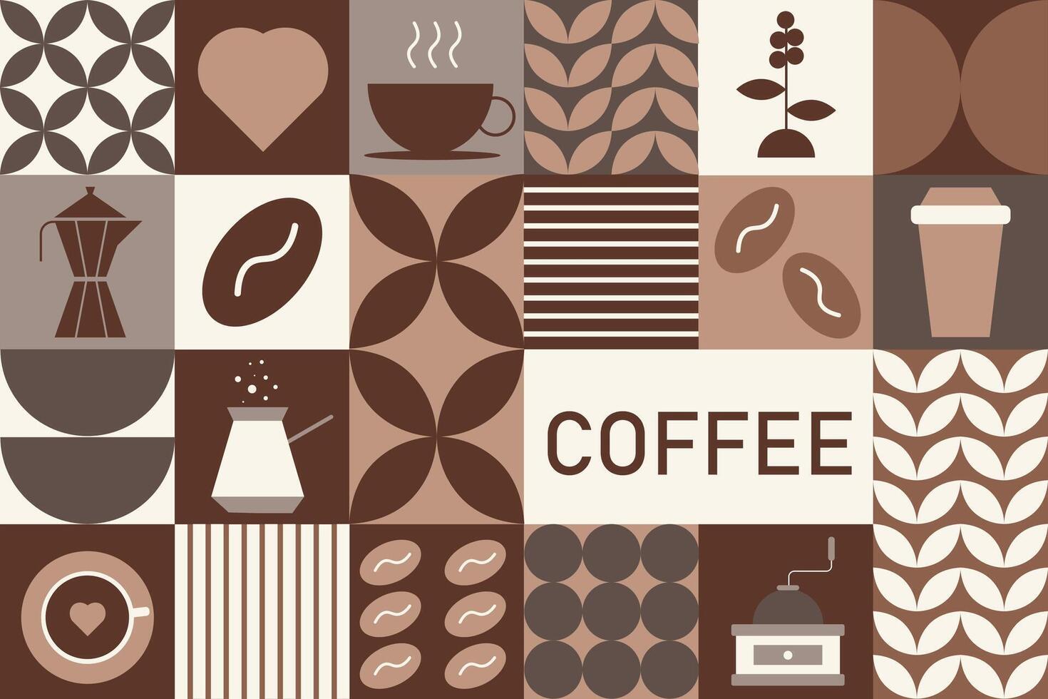 Trendy geometric pattern with abstract elements on a coffee theme. Can be used for wrapping paper, cafe walls, menus, banners, posters vector