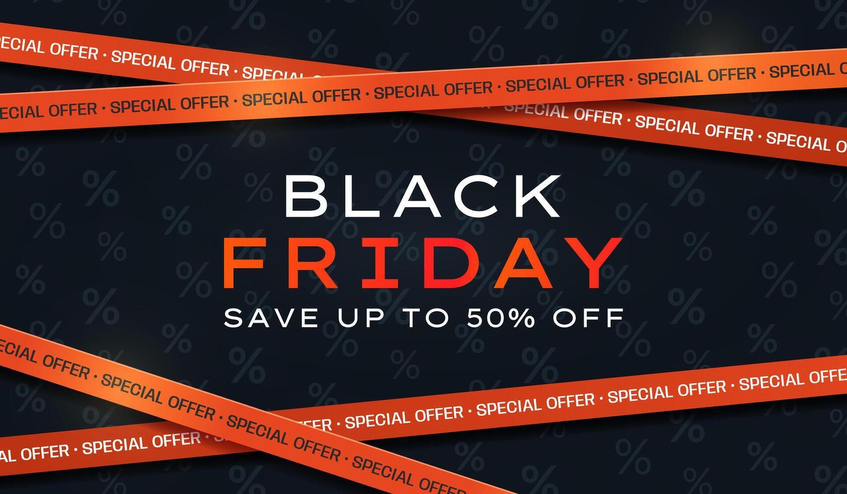 Black Friday Sale horizontal banner with red warning tapes and text. Abstract simple background for advertising, social media posts, promotion, web banners. Modern discount background. vector