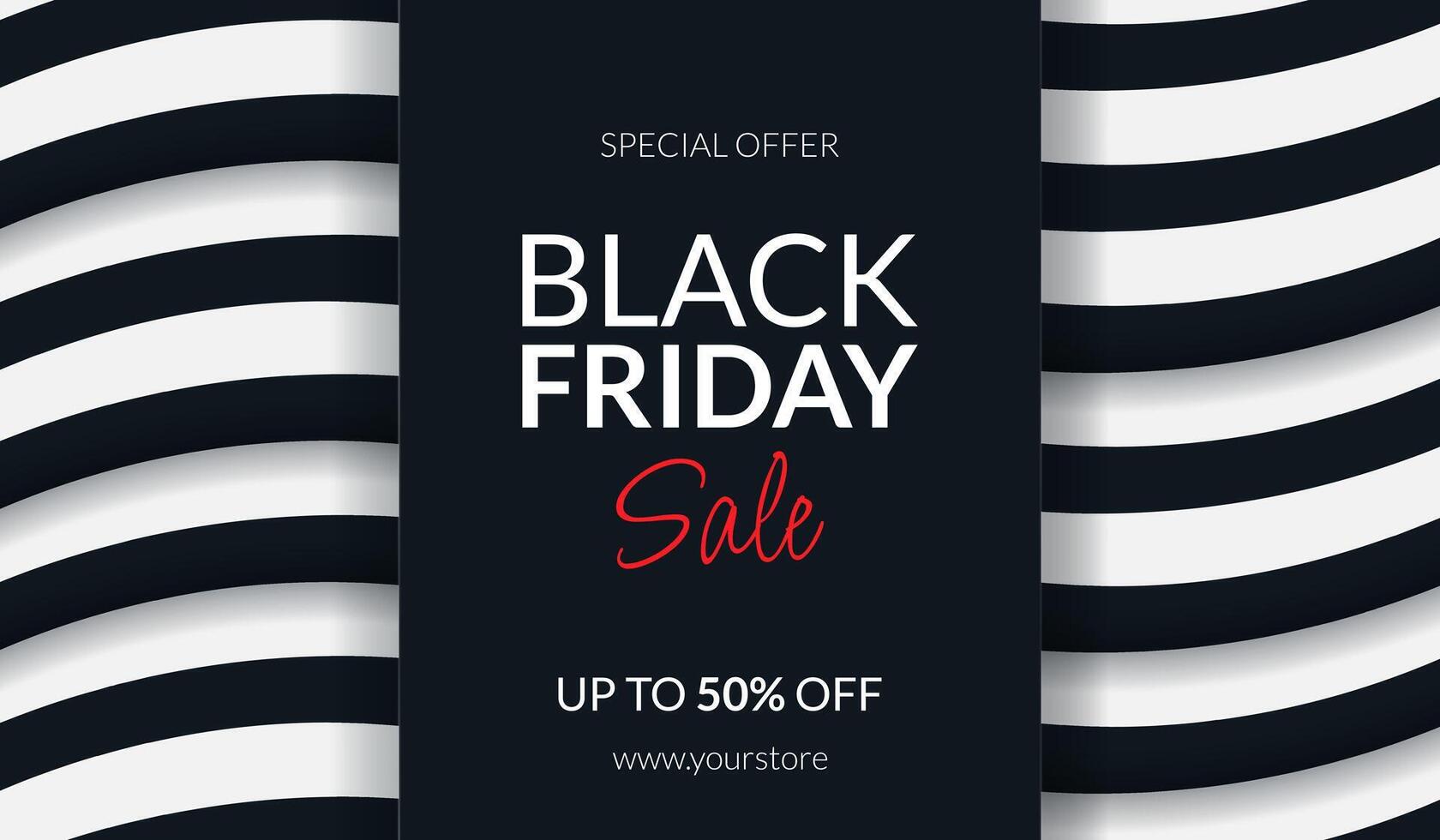 Black Friday Sale horizontal banner with black and white stripes. Geometric background with text for advertising, social media posts, promotion, web banners. Modern discount background template. vector
