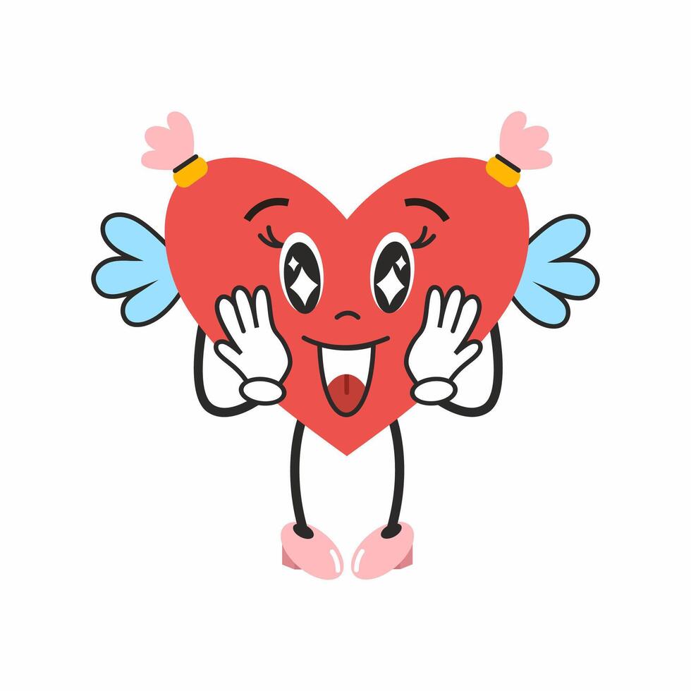 sweet heart of groove with emotion of delight. Retro sticker for Valentine Day on February 14th. cute character for birthday greetings. vector