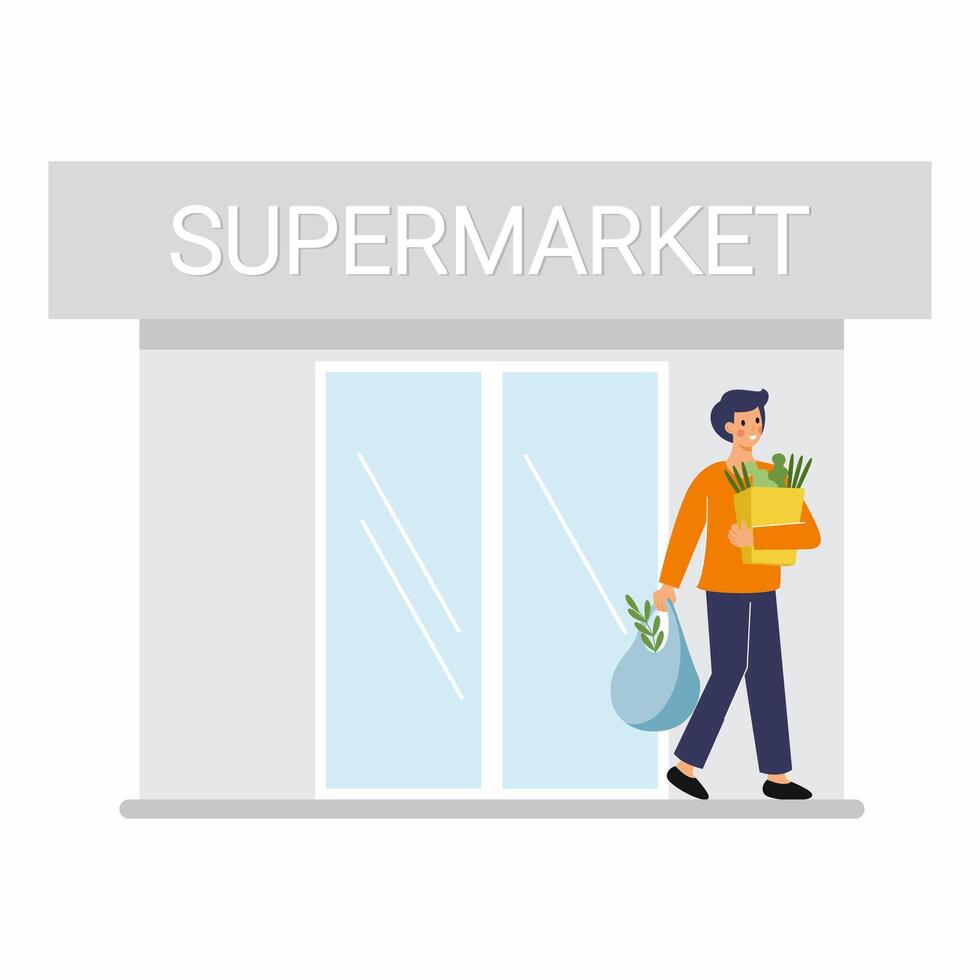 Man with shopping leaves supermarket vector