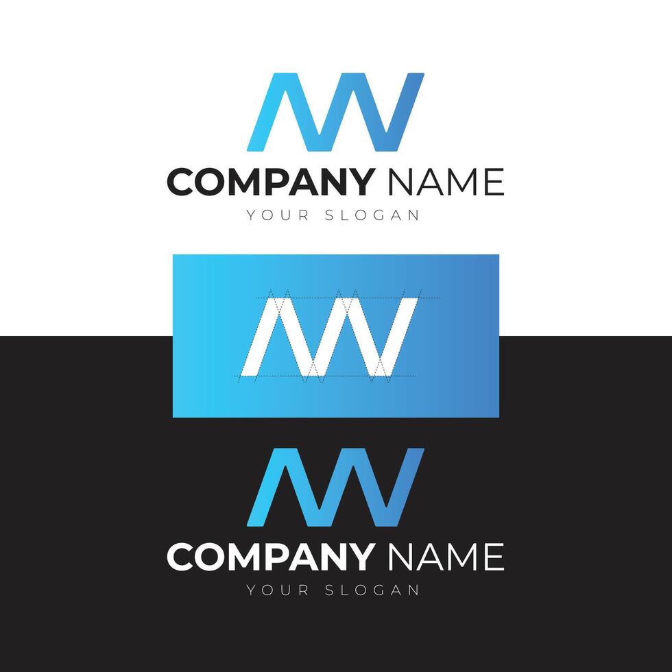 The letter mw logo design with blue and white colors vector