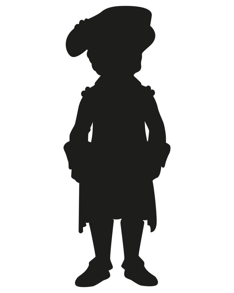 Silhouette of Aristocratic cartoon man of Europe of Renaissance period. France People wearing vintage clothes. illustration isolated on white background. vector