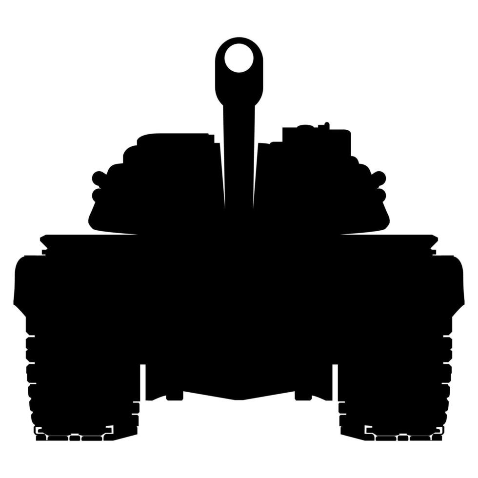 Main battle tank front view silhouette. Coloring Page. Ukraine army. War conflict. Realistic Military vehicle. illustration isolated on white background. vector