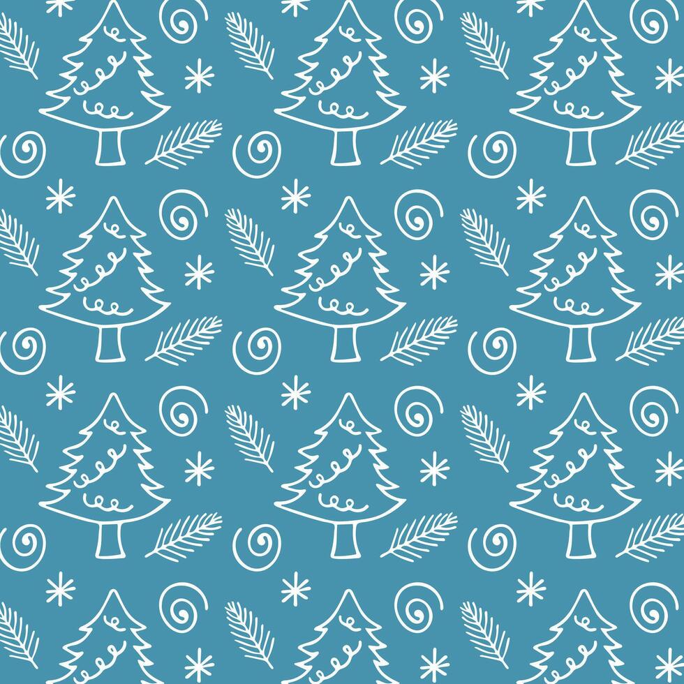 Christmas pattern with fir tree, snowflakes and fir branches. Winter background for fabric, packaging, wallpaper, cover. vector