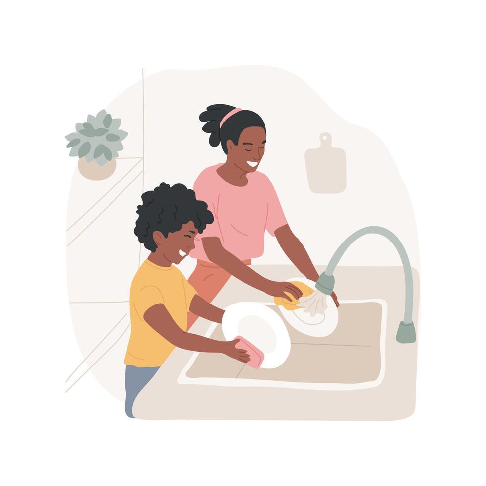 Dishwashing isolated cartoon illustration. vector