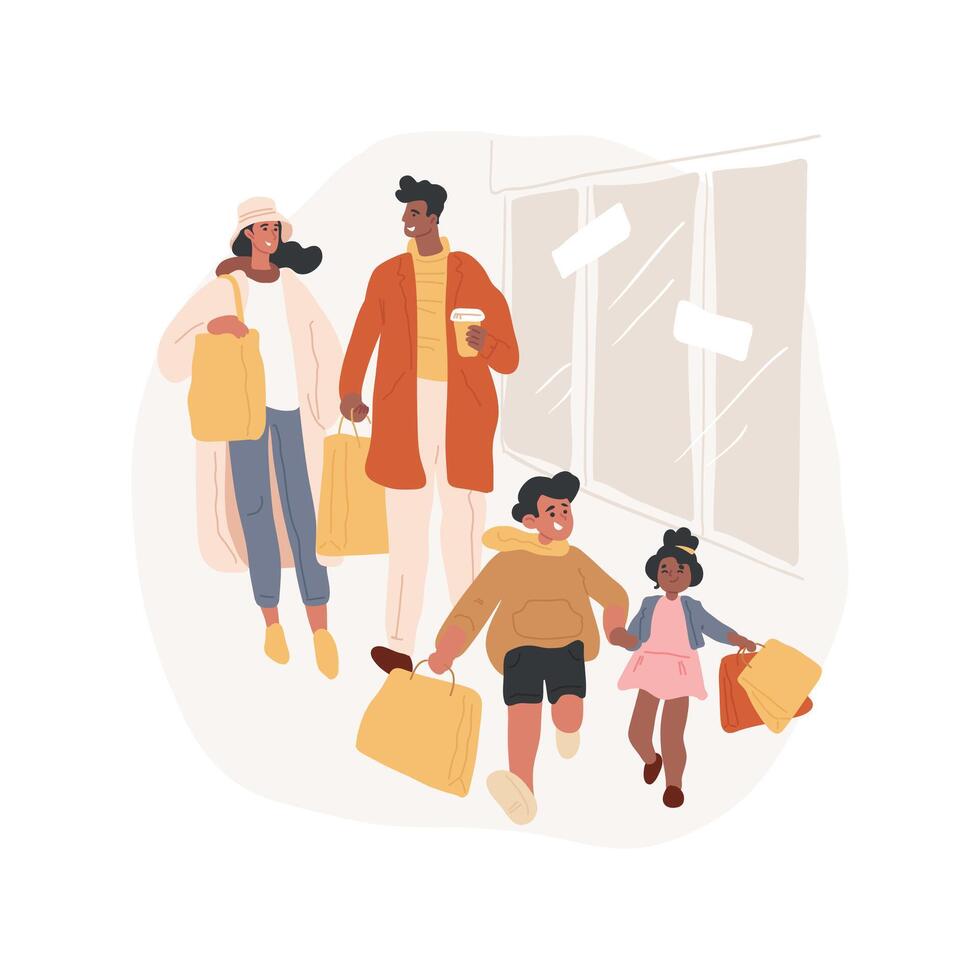 Shopping with kids isolated cartoon illustrations. vector