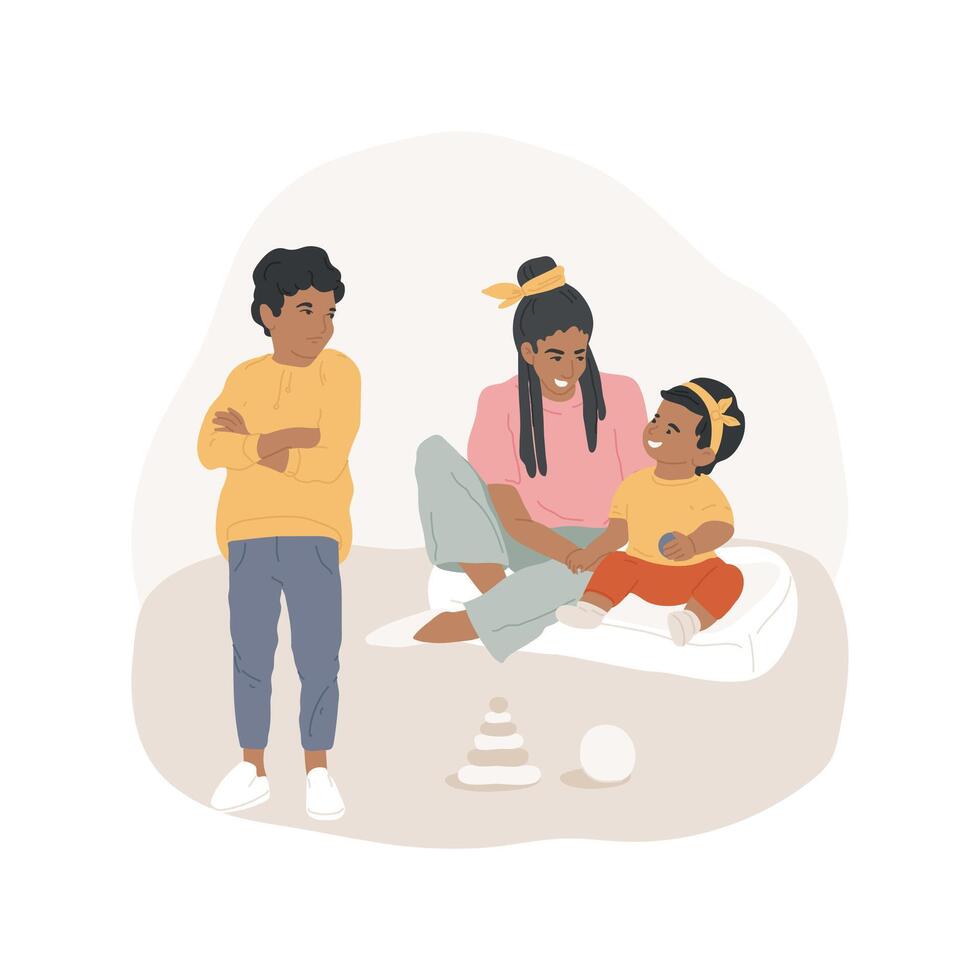 Childs jealousy isolated cartoon illustration. vector