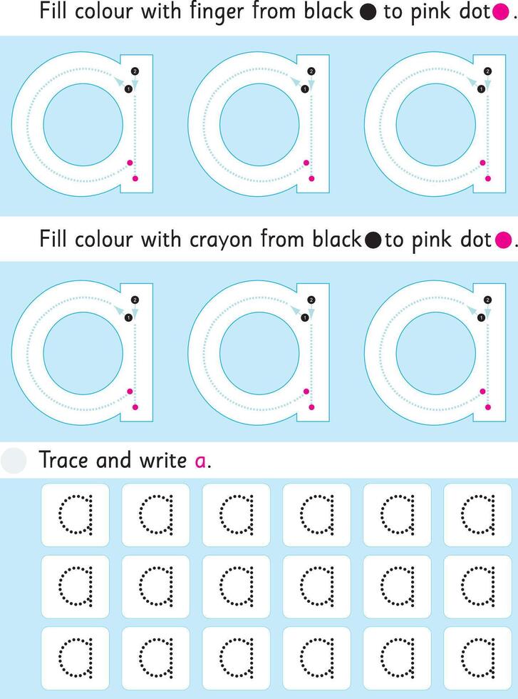 Letter a color and writing practice worksheet vector