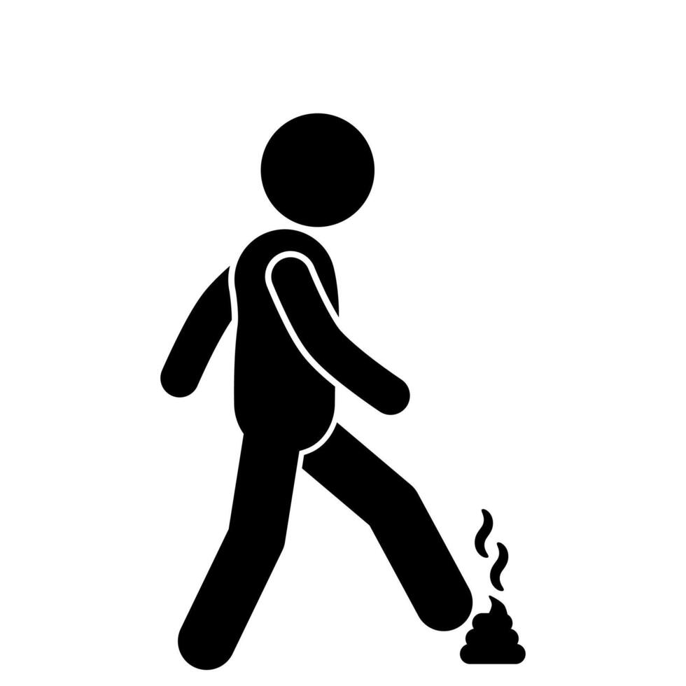 illustration of a sickman or stick figure walking with his feet stepping on feces vector