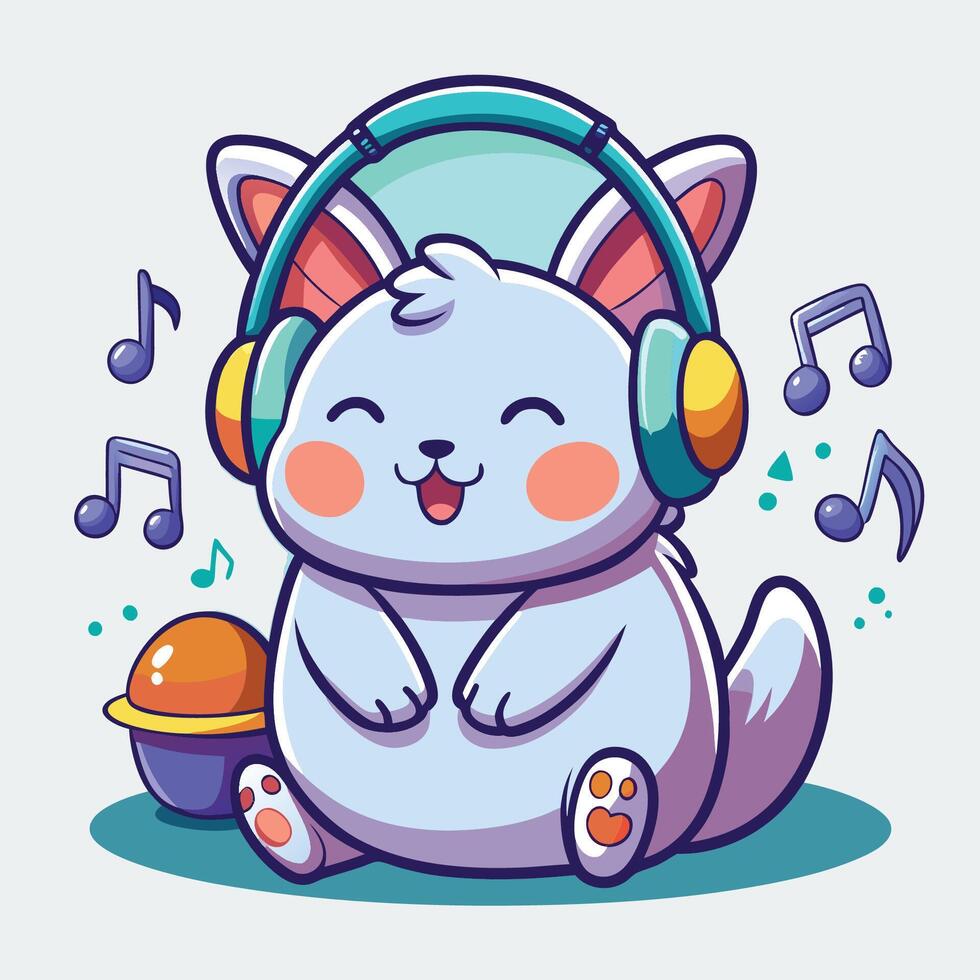 Cute cartoon rabbit with headphones and music notes vector