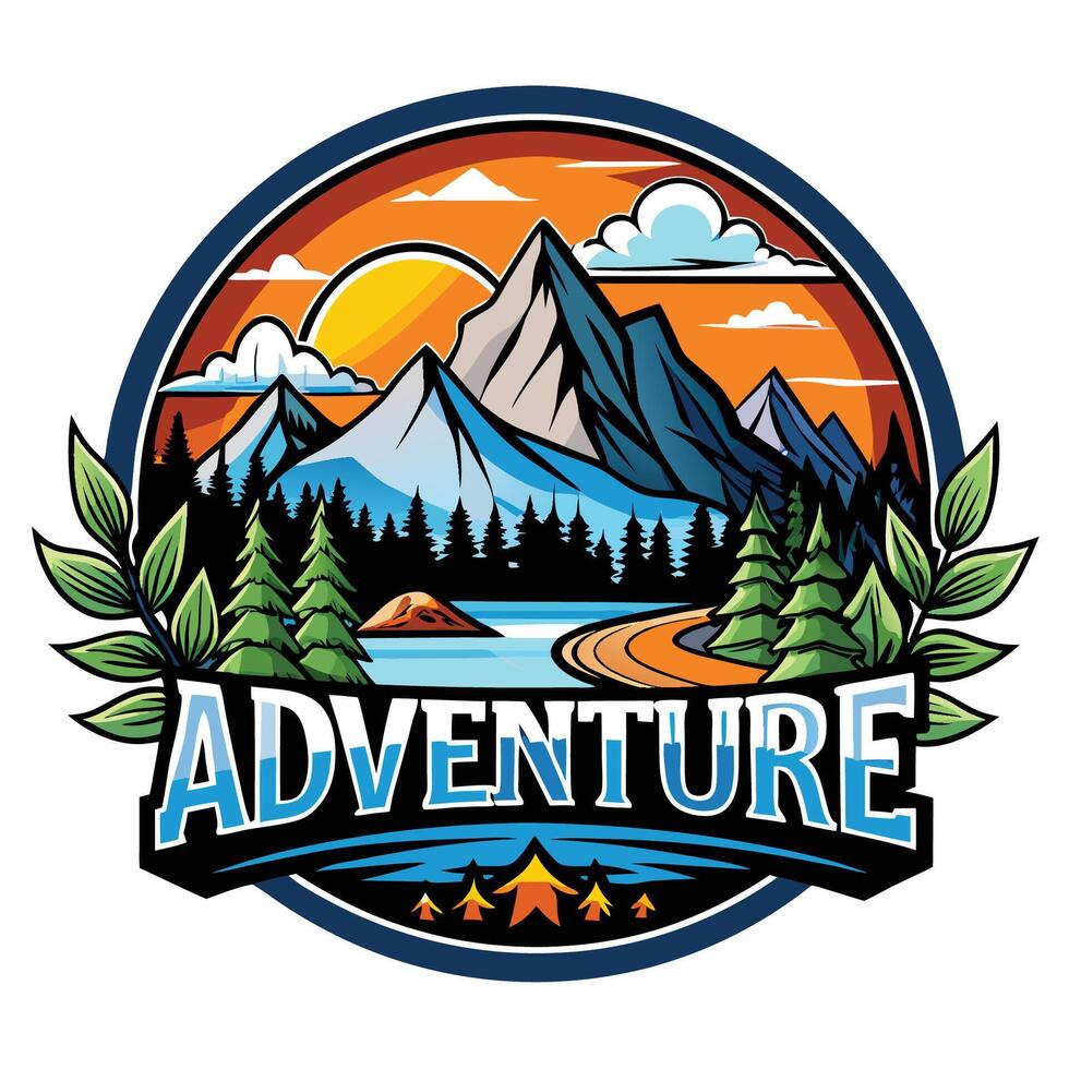 The adventure logo with mountains and trees vector