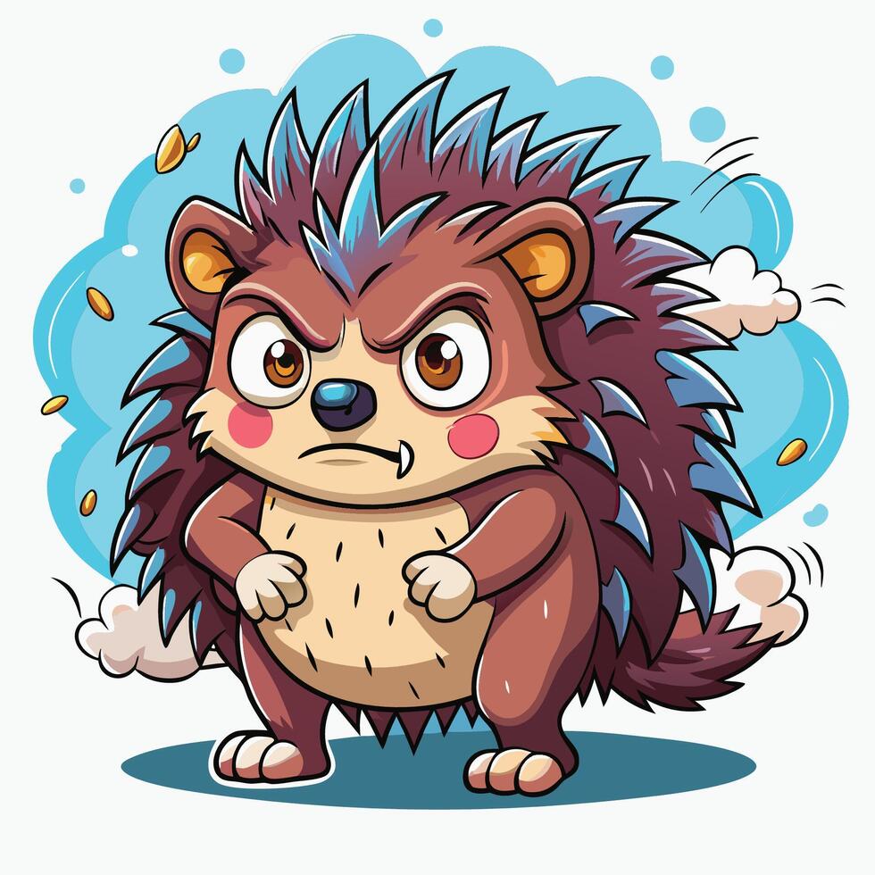 Cartoon hedgehog character with angry expression vector