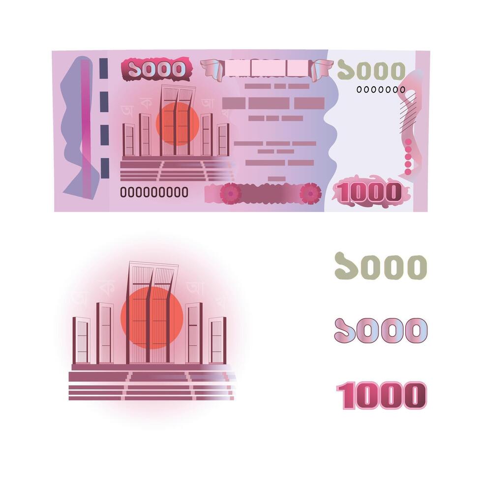 Bangladeshi taka note on white background vector