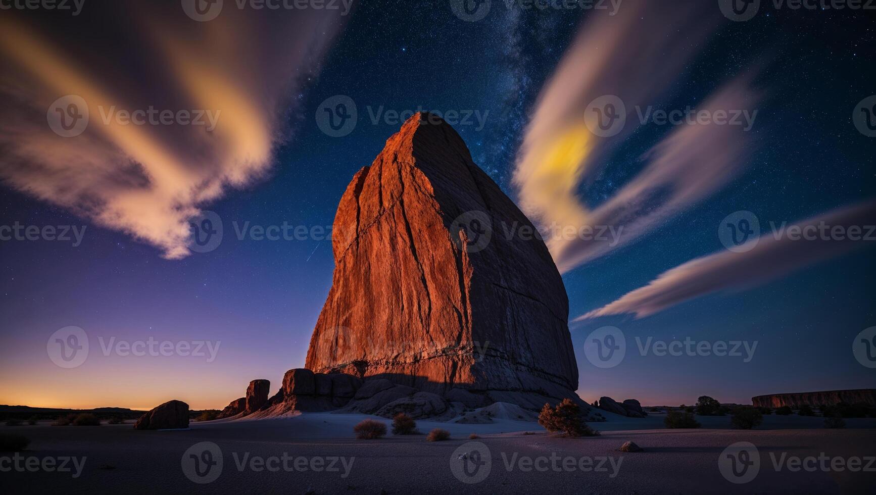 The rock formation at night with long exposure photo