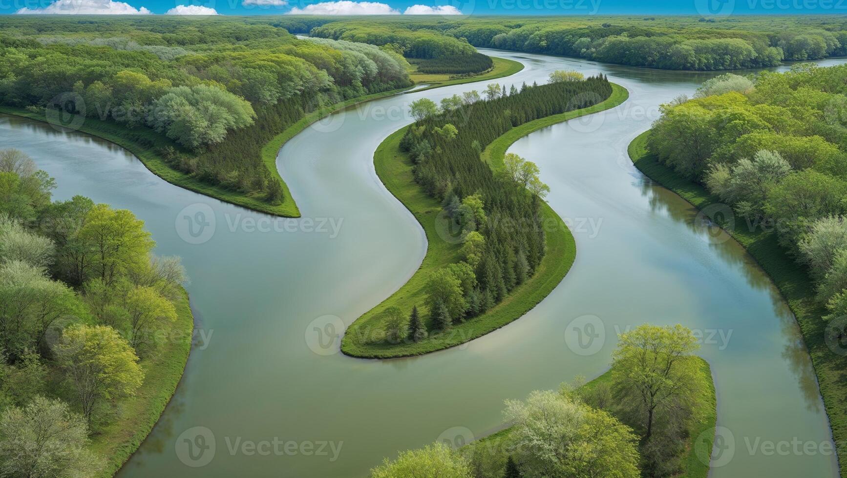 A river flowing through a green forest photo