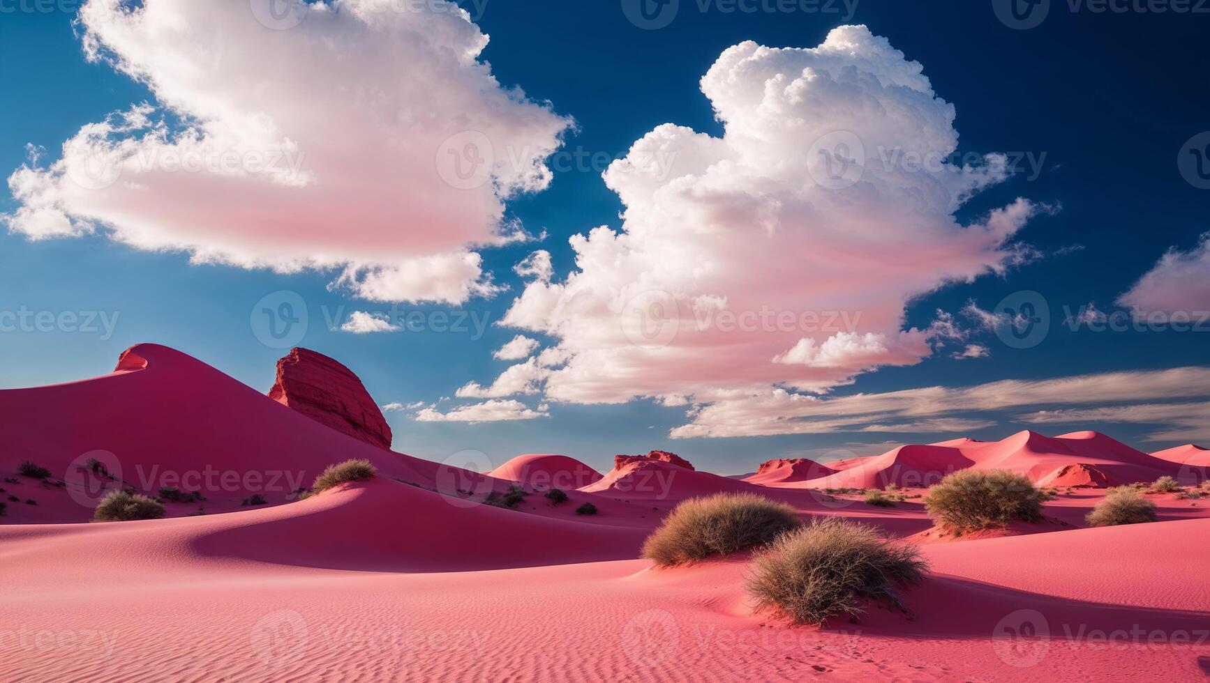 Pink sand dunes in the desert with clouds in the sky photo