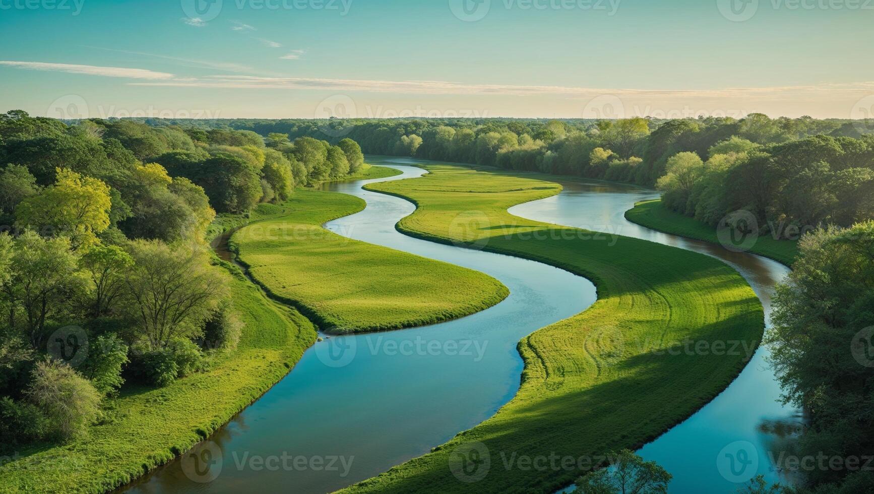A river flowing through a green field photo