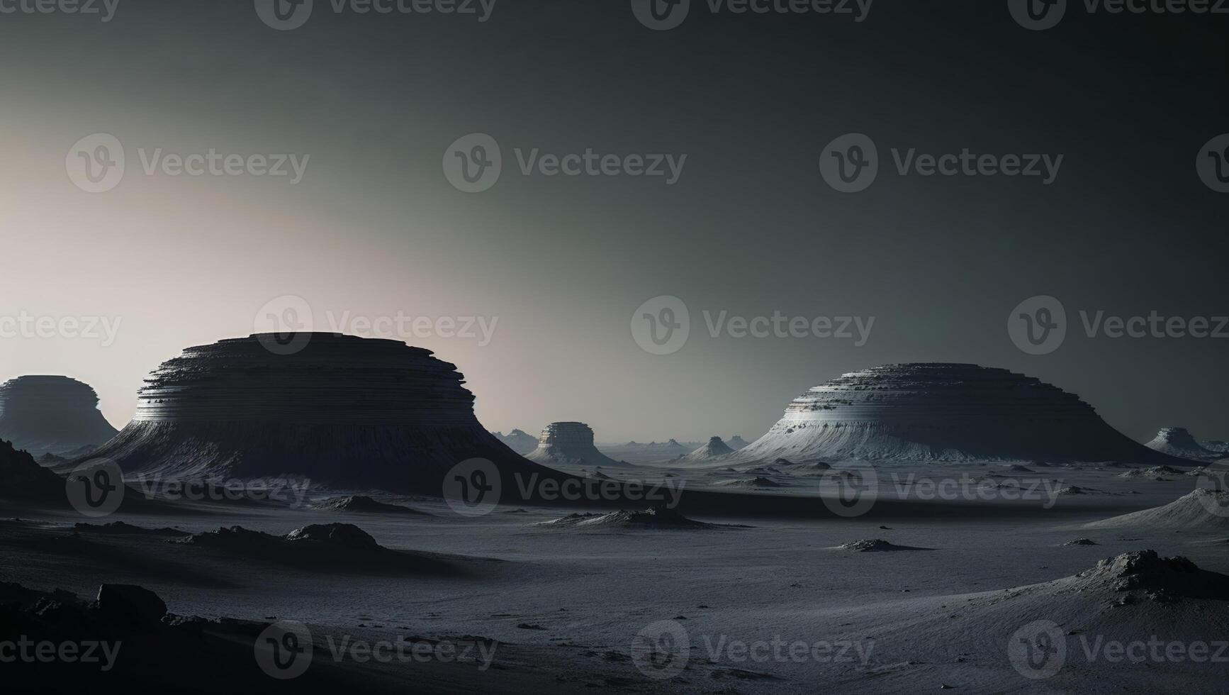 A desert scene with some rocks and a light photo