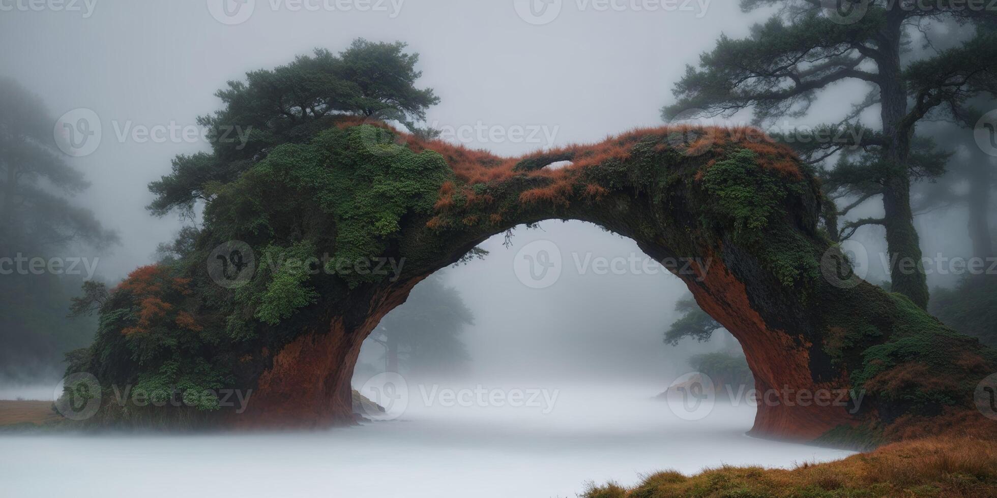 A foggy arch in the middle of a forest photo