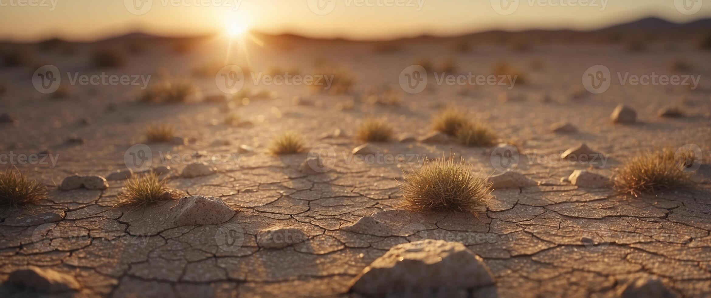 Desert landscape with dry grass and rocks photo