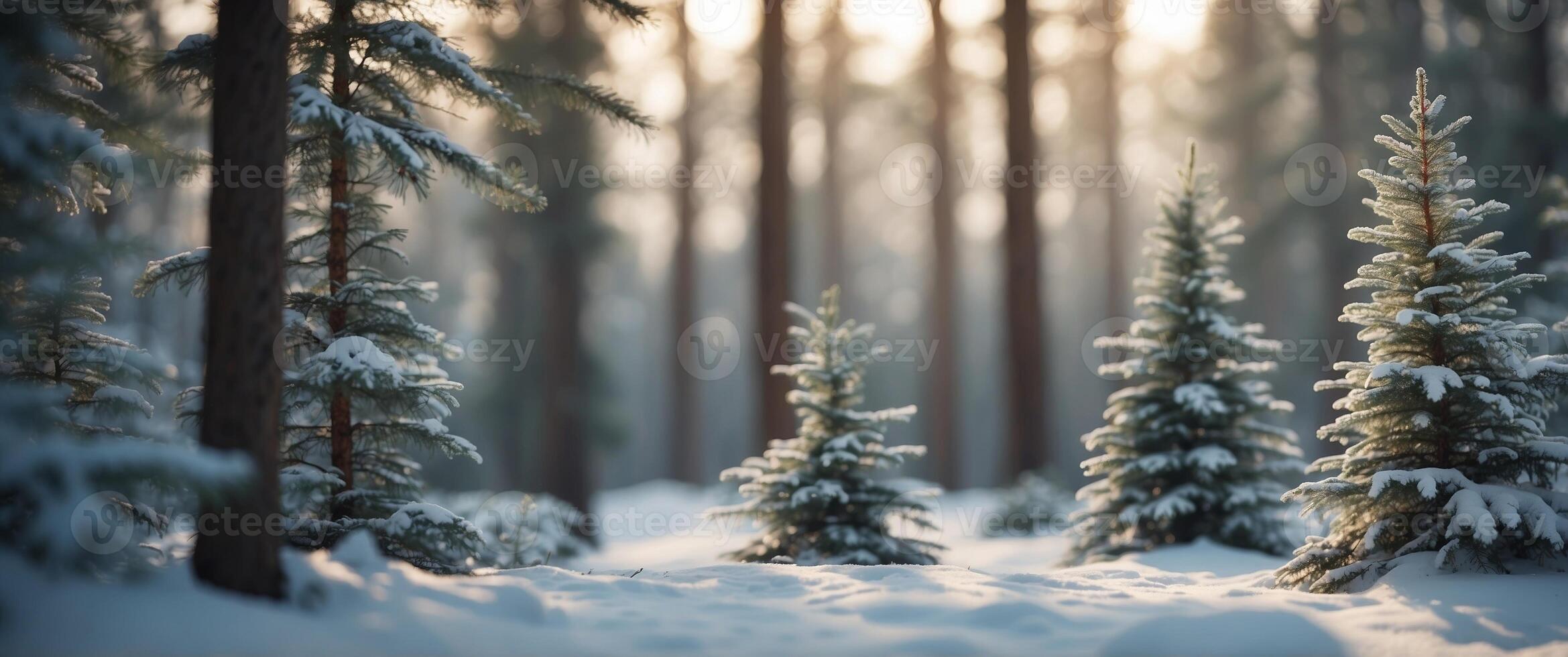 A snowy forest with trees and snow photo